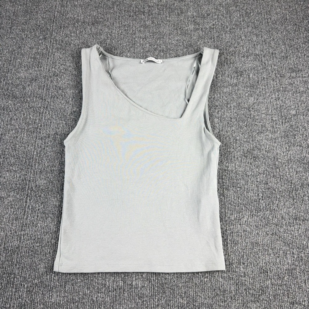Zara Tank Top Womens Medium Gray Asymmetrical Scoop Neck Sleeveless Jersey Basic